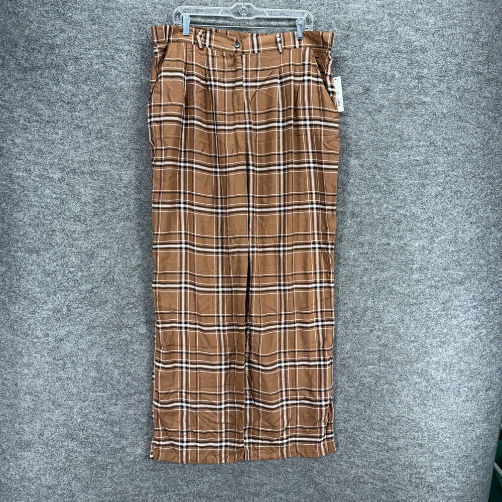 New Nobo Pants Women 2XL Brown Paid High Rise Chino Flat Front Rayon Pockets